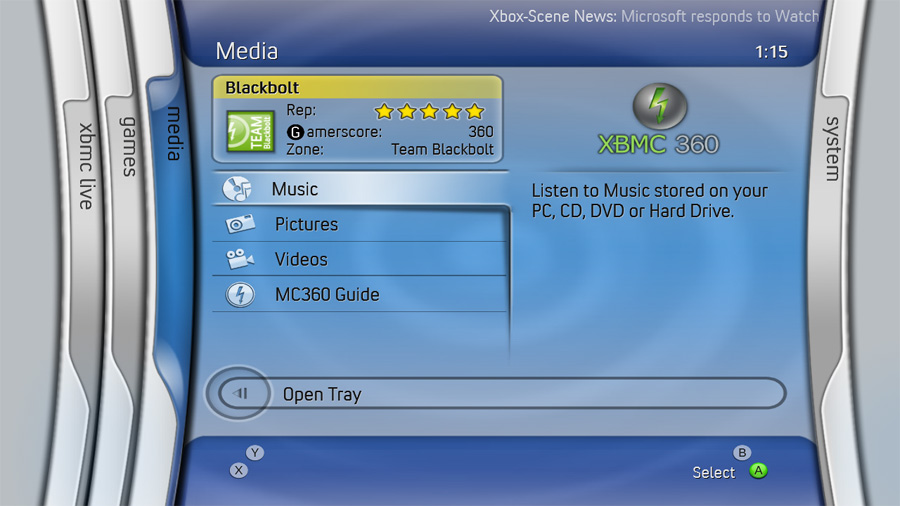 la skin Xbox 360 per Xbox MediaCenter
